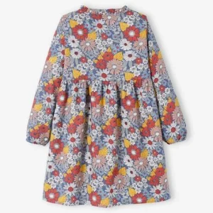 magasin Robe à Fleurs Smokée épaules Fille Bleu Jean Imprimé – Vertbaudet 7