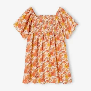 site officiel Robe à Smocks Imprimée Fleurs Fille Rose Nude – Vertbaudet 12