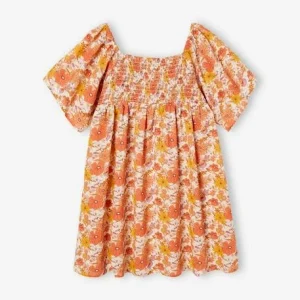 site officiel Robe à Smocks Imprimée Fleurs Fille Rose Nude – Vertbaudet 14