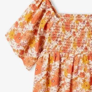 site officiel Robe à Smocks Imprimée Fleurs Fille Rose Nude – Vertbaudet 16