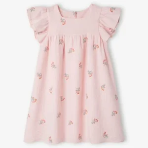 Robe Brodée Fleurs En Gaze De Coton Fille Rose – Vertbaudet en promotion 10