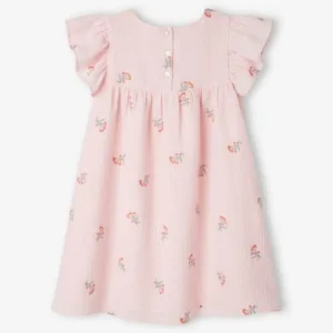 Robe Brodée Fleurs En Gaze De Coton Fille Rose – Vertbaudet en promotion 12