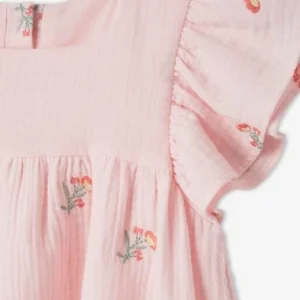 Robe Brodée Fleurs En Gaze De Coton Fille Rose – Vertbaudet en promotion 14