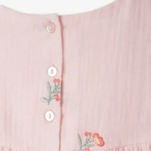 Robe Brodée Fleurs En Gaze De Coton Fille Rose – Vertbaudet en promotion 16