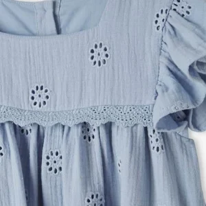 Livraison Standard/Rapide Robe En Gaze De Coton Brodée Fleurs Fille Bleu Pâle – Vertbaudet 12