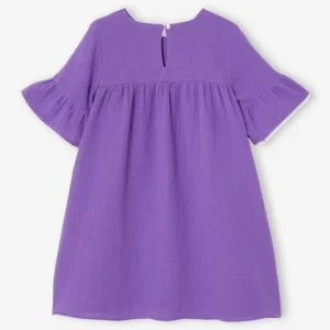 remise en ligne Robe En Gaze De Coton Manches 3/4 Volantées Fille Violet – Vertbaudet 8