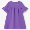 Robe En Gaze De Coton Manches 3/4 Volantées Fille Violet – Vertbaudet grande promotion 16