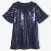 Robe En Sequins Fille Manches Volantées Marine – Vertbaudet REMISE 20