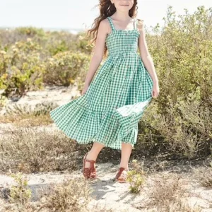 Robe Longue à Smocks Fille Carreaux Vert – Vertbaudet jusqu'à 16