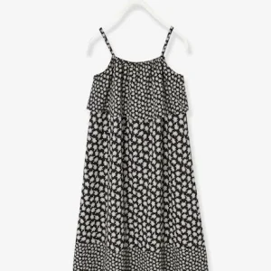 luxe soldes Robe Longue à Volants Noir Imprimé – Vertbaudet 8