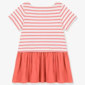 Robe Manches Courtes En Jersey Et Gaze De Coton Bio PETIT BATEAU Rayé Papaye – Petit Bateau Achat 7