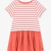 Robe Manches Courtes En Jersey Et Gaze De Coton Bio PETIT BATEAU Rayé Papaye – Petit Bateau Achat 13