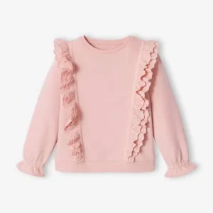 jusqu'à Sweat à Volants Brodés Fleurs Fille Rose Poudré – Vertbaudet 12