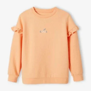 grande qualité Sweat à Volants En Maille Nid D’abeille Fille Abricot – Vertbaudet 12