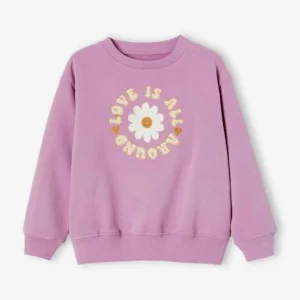 marques pas cher Sweat Motif Fleur Fille Animation En Bouclettes Mauve – Vertbaudet 12