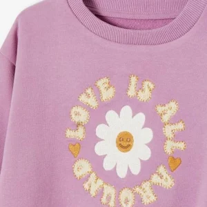 marques pas cher Sweat Motif Fleur Fille Animation En Bouclettes Mauve – Vertbaudet 16