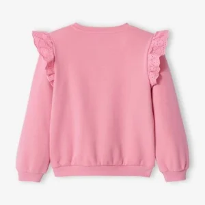 soldes magasin Sweat Motif Fleur Flocké Fille Volants En Broderie Anglaise Rose Bonbon – Vertbaudet 16