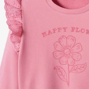 soldes magasin Sweat Motif Fleur Flocké Fille Volants En Broderie Anglaise Rose Bonbon – Vertbaudet 18