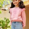 soldes magasin Sweat Motif Fleur Flocké Fille Volants En Broderie Anglaise Rose Bonbon – Vertbaudet 14