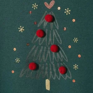 REMISE Sweat Sapin De Noël Fille Avec Pompons Et Détails Brillants Vert Sapin – Vertbaudet 9