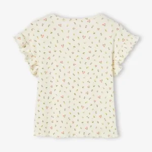 marque pas cher T-shirt à Côtes Imprimé Fleurs Fille Encre – Vertbaudet 10