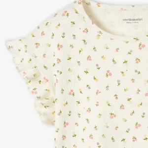 marque pas cher T-shirt à Côtes Imprimé Fleurs Fille Encre – Vertbaudet 12