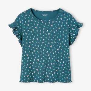 marque pas cher T-shirt à Côtes Imprimé Fleurs Fille Encre – Vertbaudet 16