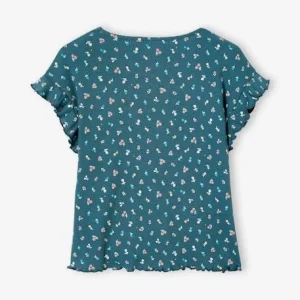 marque pas cher T-shirt à Côtes Imprimé Fleurs Fille Encre – Vertbaudet 18