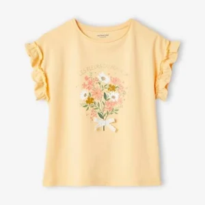 T-shirt à Motif Irisé Fille Manches Courtes Volantées Jaune Pâle – Vertbaudet soldes officiel 16