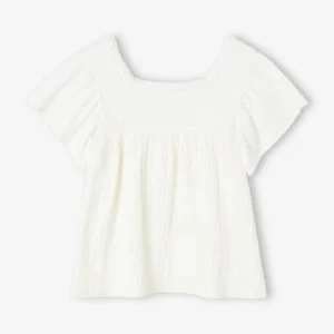 T-shirt Blouse Bi-matière Fille écru – Vertbaudet Pas Cher soldes France 7