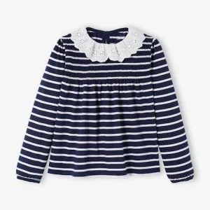 T-shirt Blouse Col En Broderie Anglaise Fille Marine Rayé – Vertbaudet achat pas cher 12