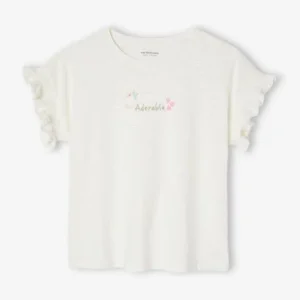 comparez les prix T-shirt Fille Brodé “adorable” Manches Courtes Smockées écru – Vertbaudet 12