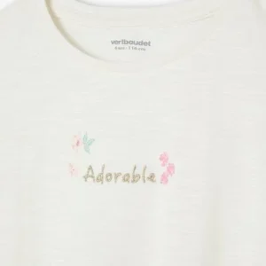 comparez les prix T-shirt Fille Brodé “adorable” Manches Courtes Smockées écru – Vertbaudet 16