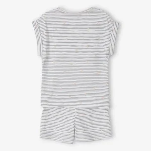 magasin en ligne france T-shirt + Short + Pantalon Pyjama Fille Lot Blanc Rayé – Vertbaudet 16