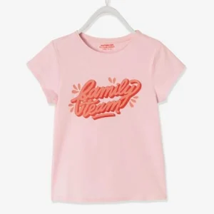 acheter en ligne Tee-shirt Fille Family Team Collection Capsule Vertbaudet Et Studio Jonesie En Coton Bio Rose – Vertbaudet 11