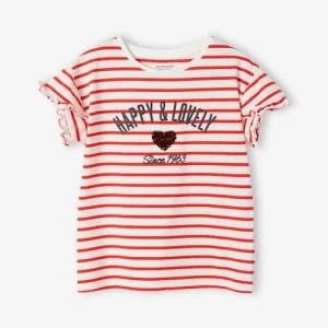 Tee-shirt Rayé Avec Coeur En Sequins Fille écru Rayé – Vertbaudet france 10